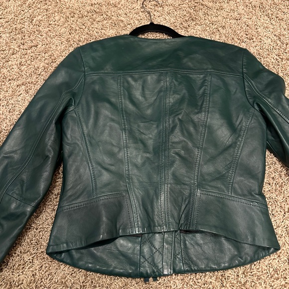 Green Leather Jacket with Subcategory Features - Picture 5 of 7